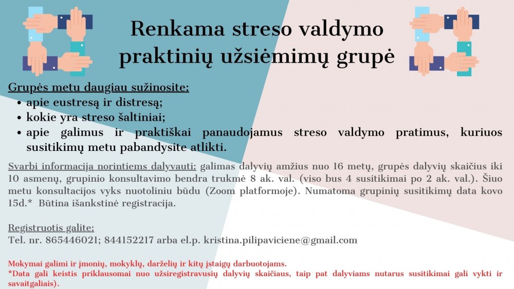 Kvietimas į streso valdymo praktinių užsiėmimų grupes