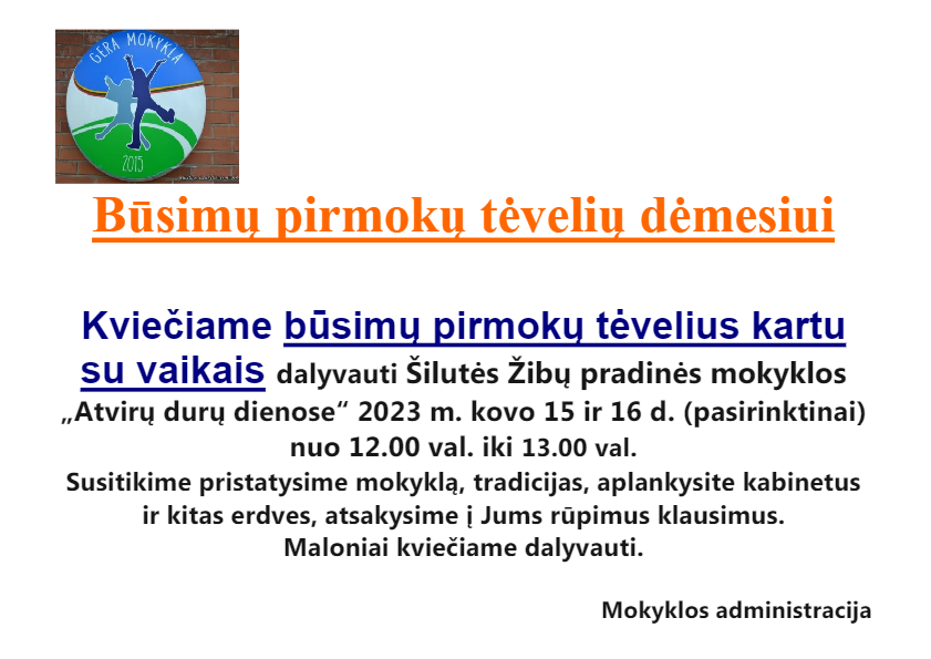 “Atvirų durų dienos” Žibų pradinėje mokykloje